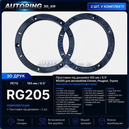 Проставки під динаміки 165 мм / 6.5" RG205 для автомобілів Citroen, Peugeot, Toyota