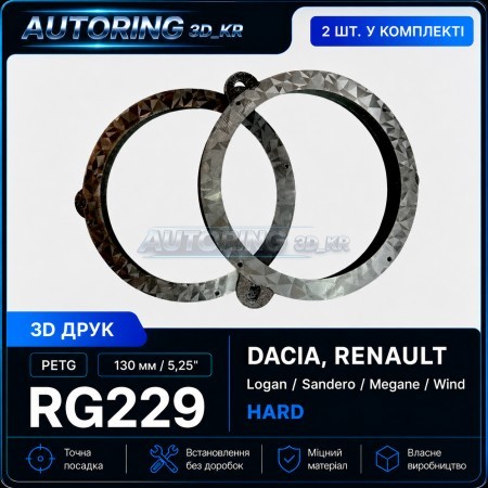 Проставки під динаміки 130 мм/5,25" RG229 для автомобілів Dacia, Renault (HARD)