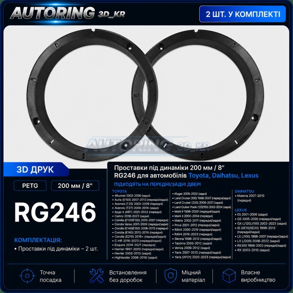 Проставки під динаміки 200 мм/8" RG246 для Toyota, Daihatsu, Lexus